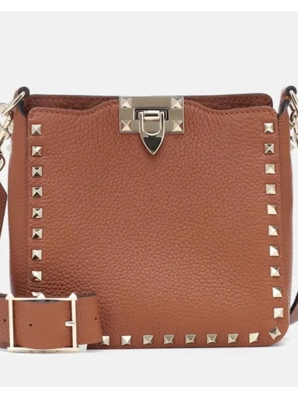 Valentino Hobo Mini Brown Pebbled Leather Shoulder Bag with Gold Studs